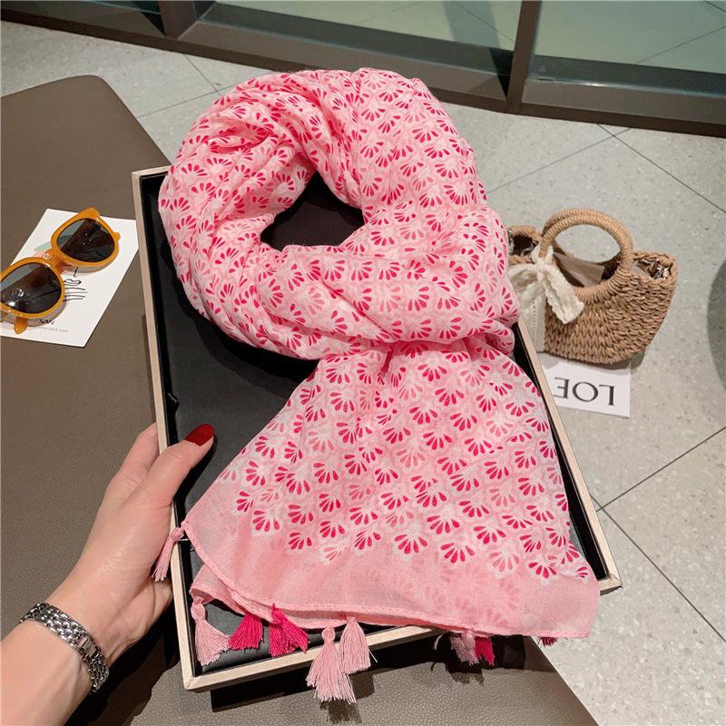 New Fashion Luxury Ladies Women Scarf Female Cotton Linen Shawl Tassel Four Seasons Versatile Floral Muslim Hijab 90*180cm