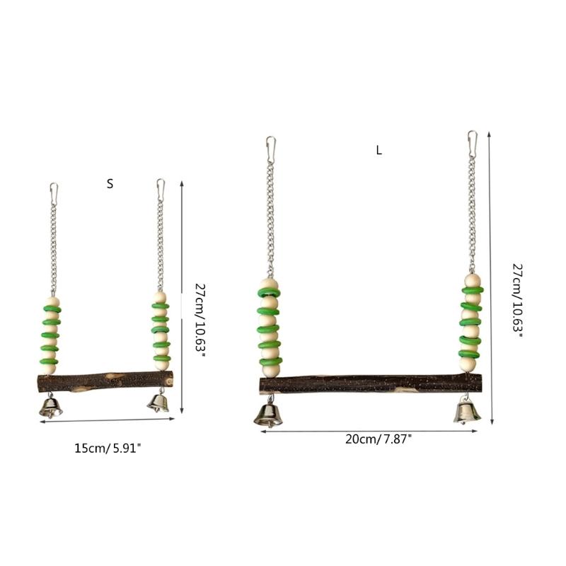 Bird Perches Chewing Toy Birdcages Standing Swing Small Medium Bird Cage Wood Swing with Bells Exercise Perches for Conures