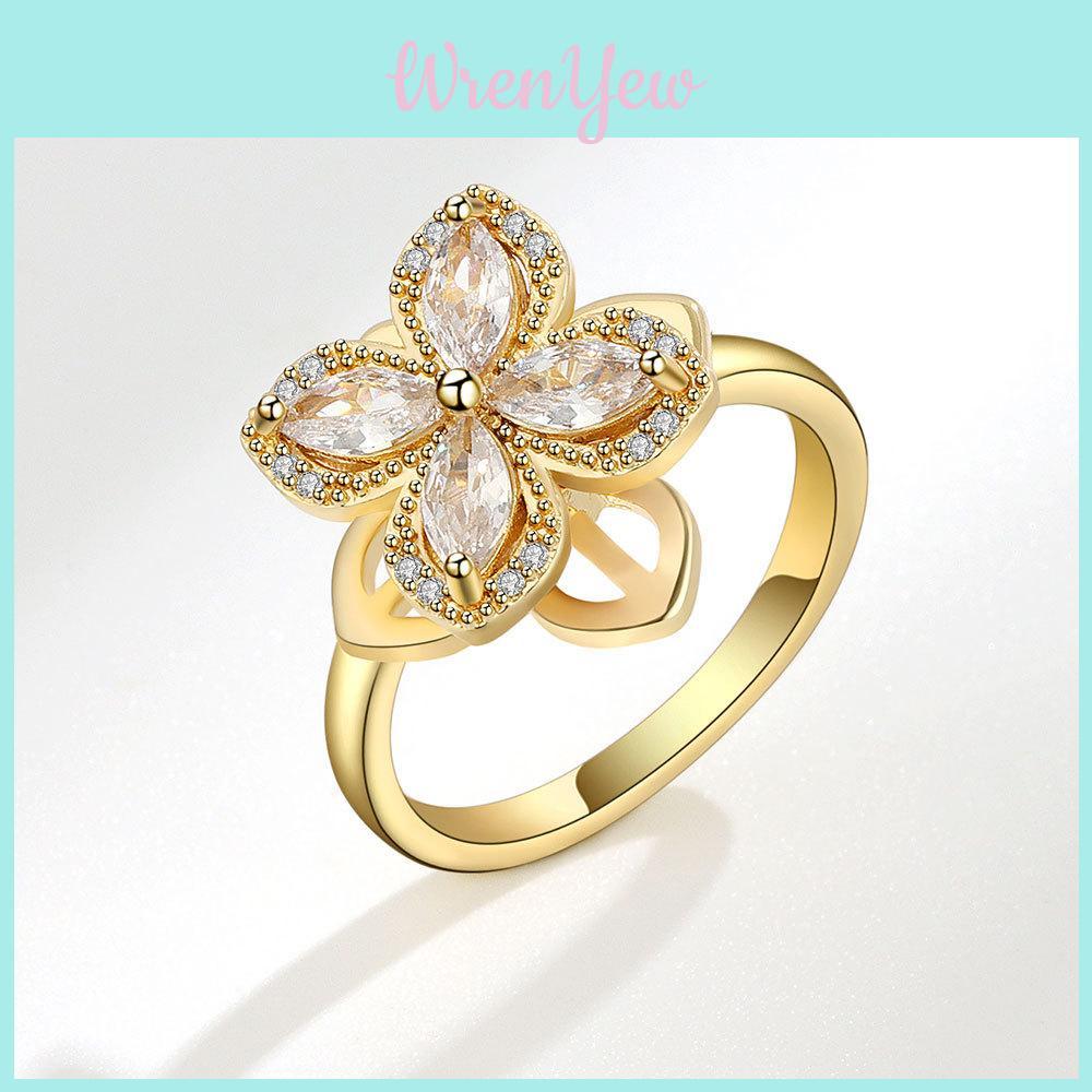 Fashionable Copper Flower Zircon Ring With Adjustable Fit For Womens Jewelry Collection