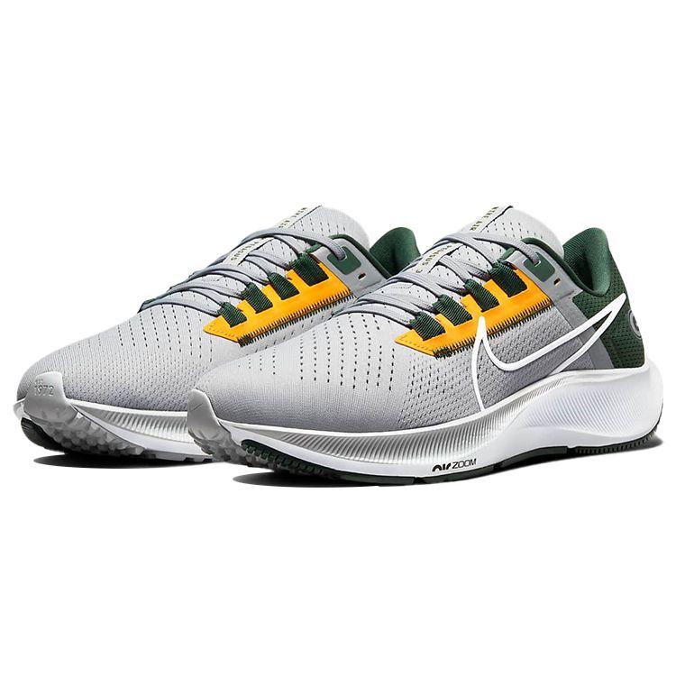 NFL x Nike Air Zoom Pegasus 38 Грин-Бей Пэкерс Мужские Кроссовки Серый Волк-Серый Пихтовый DJ0844-001