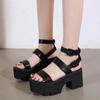 New Arrival Summer Women Platform Sandals Thick Bottom Ankle Strap Sandals High Heels Open Toe Black Gothic Shoes