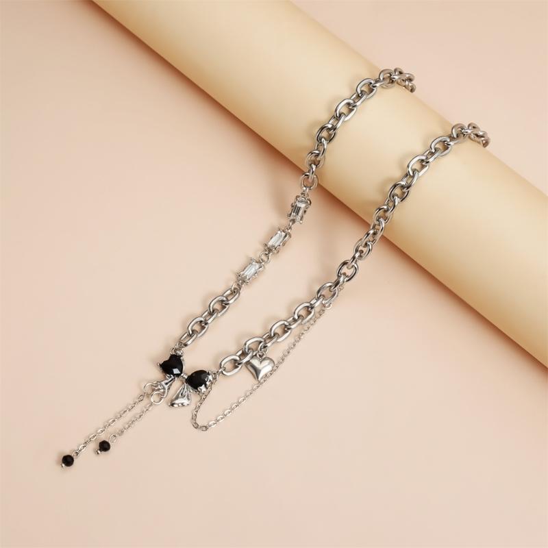 Ожерелье с кулоном-бантом Многофункциональное Мерцающее Украшение на шею Сплав Текстура Подходит для Повседневной носки и Вечеринок