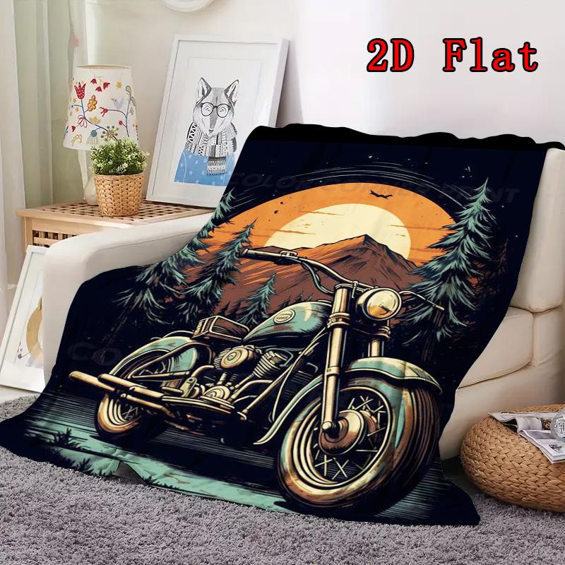 Vintage Motorcycle 2D Flat Pattern Flannel Blanket High quality All Seasons Warmth and Comfort Perfect for Christmas Gifts.MMT0918216