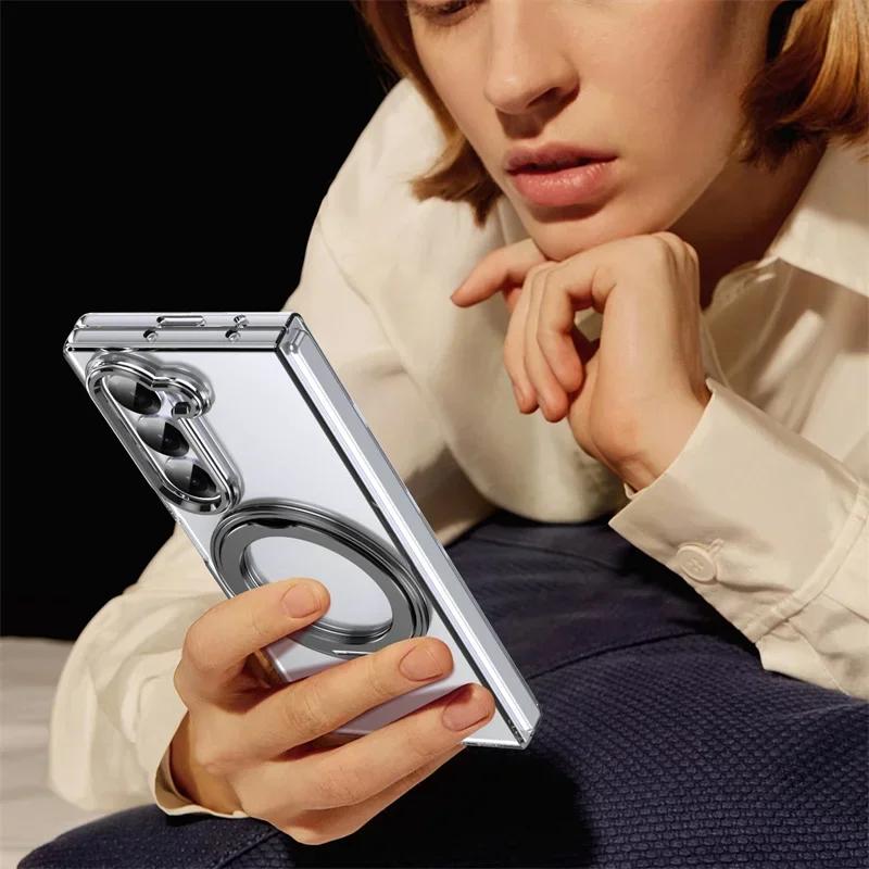 Вращающийся на 360° магнитный держатель Чехол для телефона для Samsung Galaxy Z Fold 7 6 5 4 3 Защитная пленка Magsafe Беспроводная зарядка Чехол