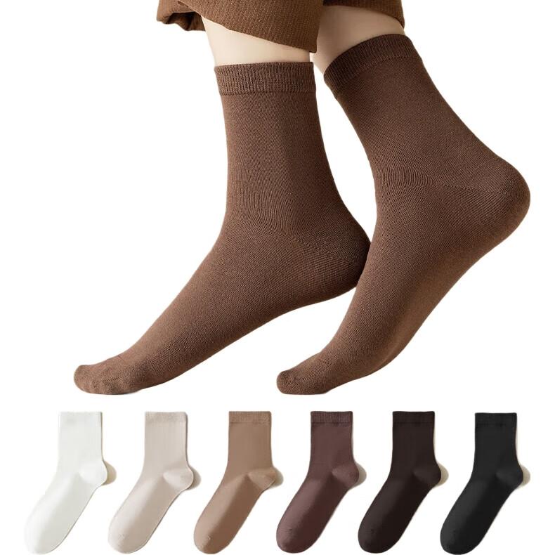 MiiOW 6 Pairs of Women's Socks, Summer 100% Pure Cotton Long Socks, Breathable, Odor-Resistant, Solid Color, Versatile Mid-Calf Socks, Cotton Socks