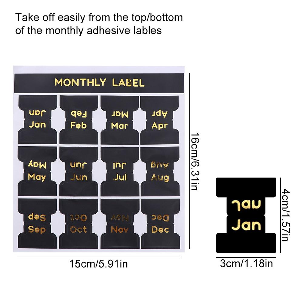 12 pcs Black Monthly Planner Index Tab Stationery Decorative Monthly Label Notebook