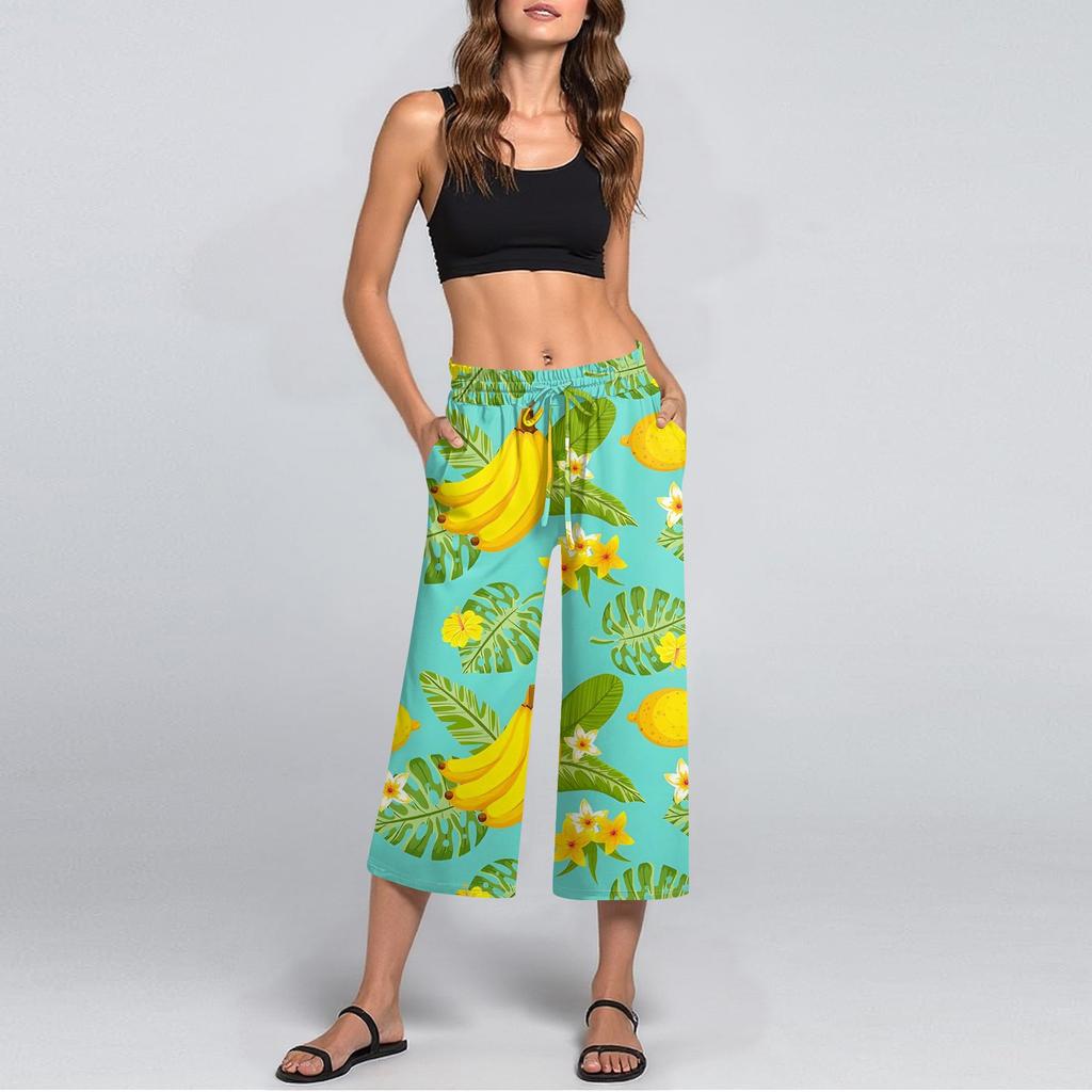 Женские летние повседневные спортивные брюки с высокой талией и принтом, укороченные брюки свободного покроя
