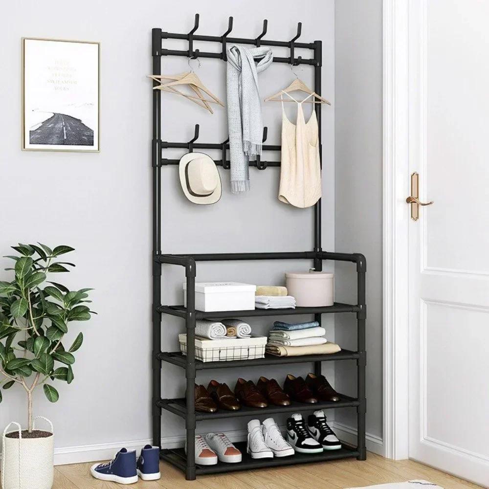 Shoe and Hat Rack Multi Functional Living Room Organizer Storage Shoes Cabinet Multi-Layer Floor-Standing Clothes Hanger Shelf