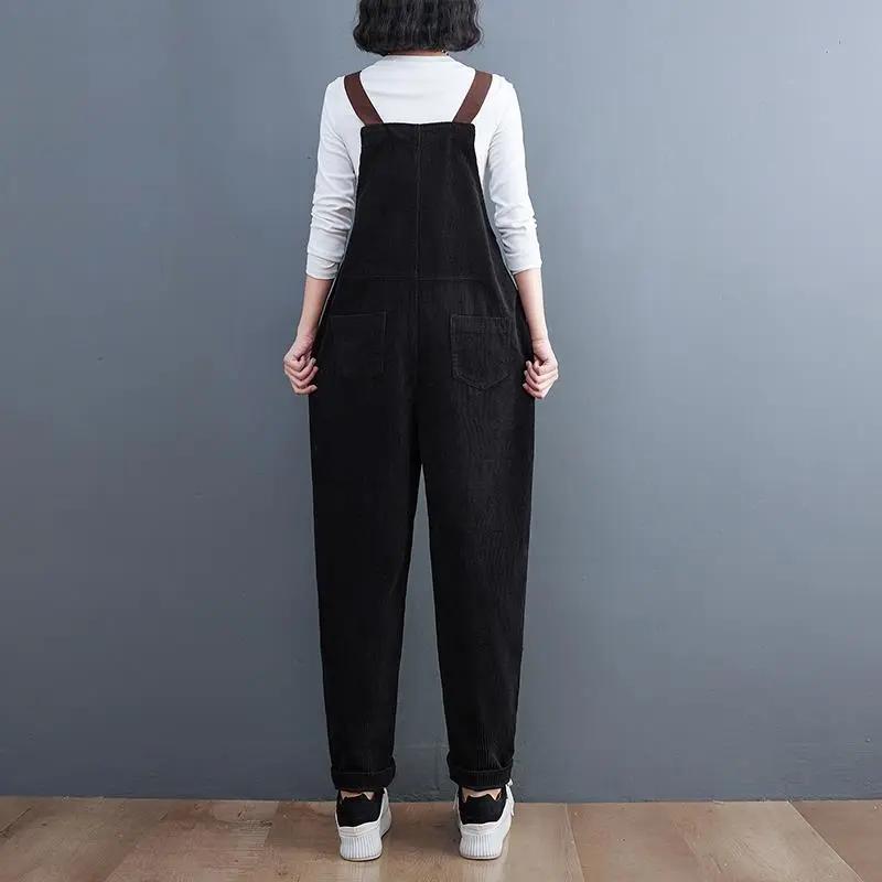 Осень и Зима Вельветовый Комбинезон Женский Милая Прямого Кроя Однотонный Многокарманный Повседневный Комбинезон