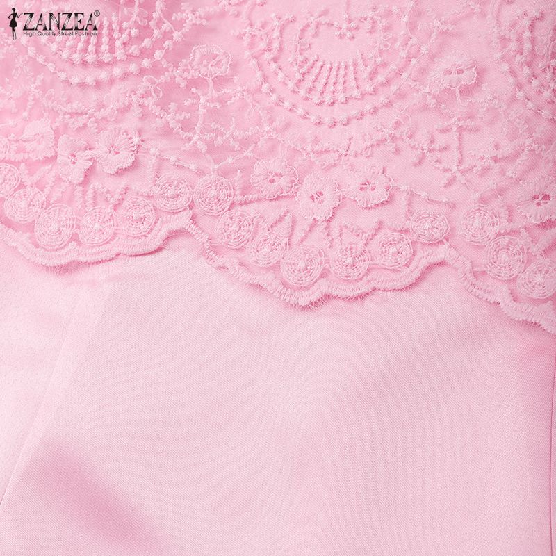 ZANZEA Женское кружевное платье-футляр с круглым вырезом и короткими рукавами
