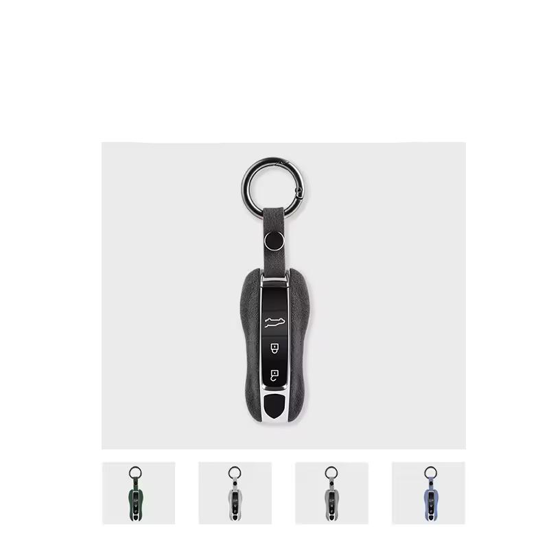 AABKU1 For Porsche Cayenne 92A 9YA 2018-2024 Panamera 971 2017-2025 911 992 2020-2023 Taycan, Alcantara Suede Key Case Cover Keychain