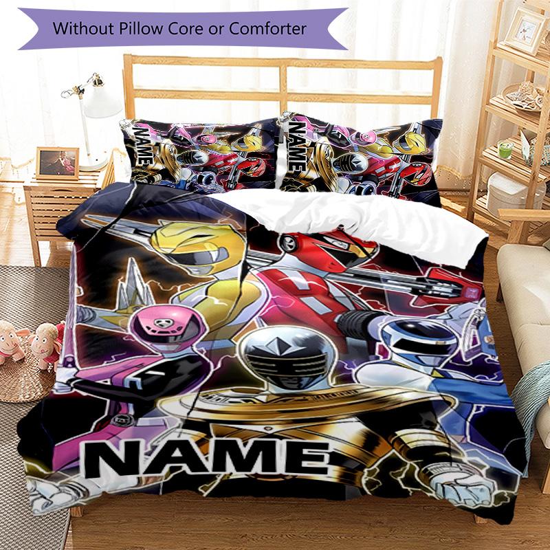 3pcs Mighty Morphin Power Rangers1 Cover Set - Personalized Name, HD Printed Bedding with 1 Cover and 2 Pillowcases - Perfect for Home Decor, Ea