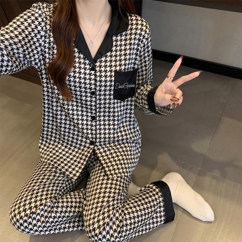 Japanese sweet two-dimensional girl style ins imitation cotton pajamas casual loungewear long sleeves trousers two-piece set
