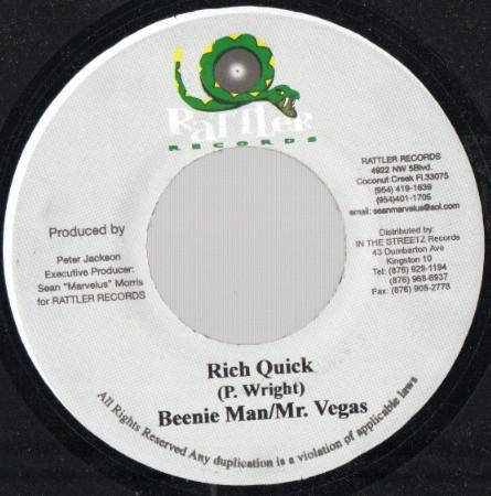7inch Record BEENIE MAN MR. VEGAS Rich Quick NONE Rattler Records Jamaica Reggae Ska Dub Used