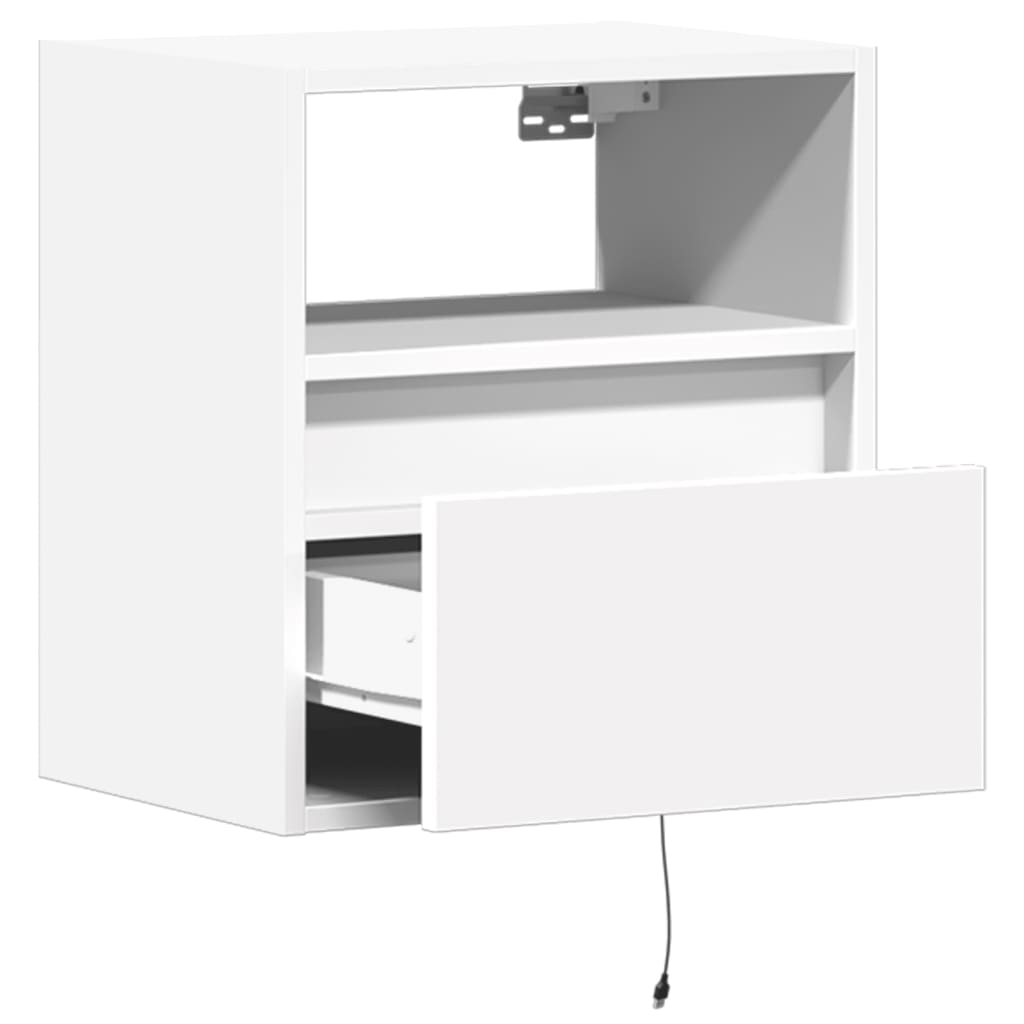Wall Mounted Nightstand with LED Lights White