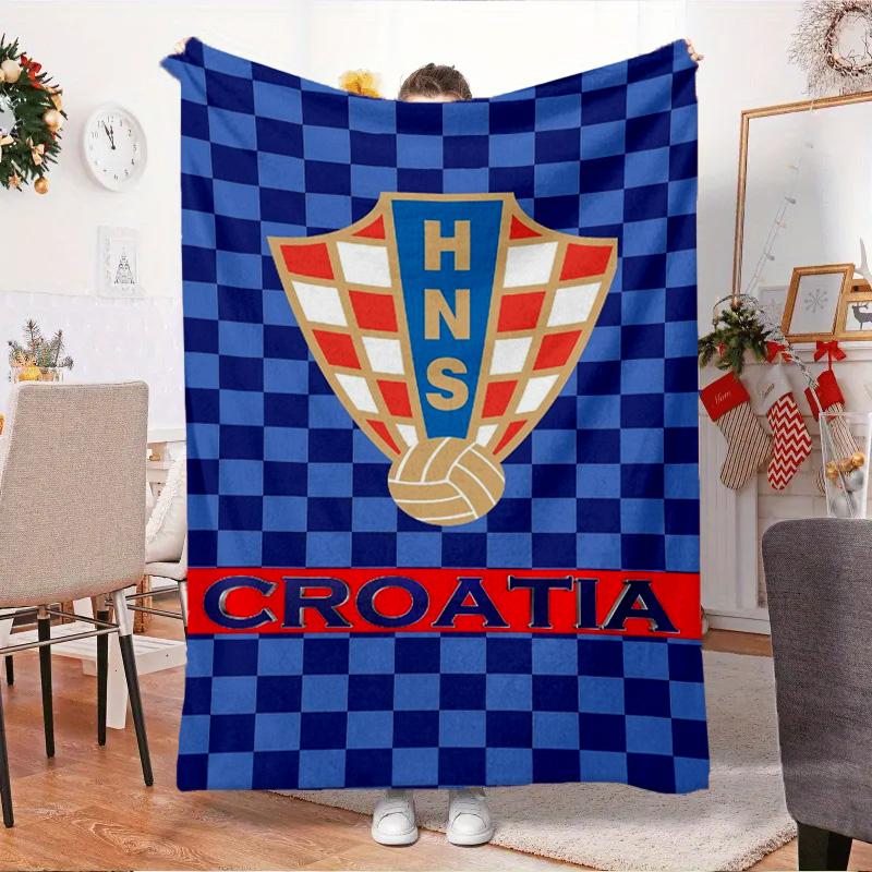 Croatian Football Emblem Blanket Outdoor Flannel Blanket for Camping, Hiking, Garden Parties, Picnic Essentials,gift for family and friends