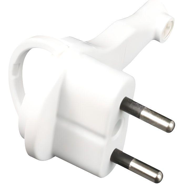 Fiche électrique mâle extra plate ZENITECH 2P 6A - Blanc