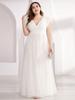 Ever-Pretty Women's Double V-Neck Floral Lace Plus Size Evening Dress Elegant Wedding Dress with Ruffle Sleeves