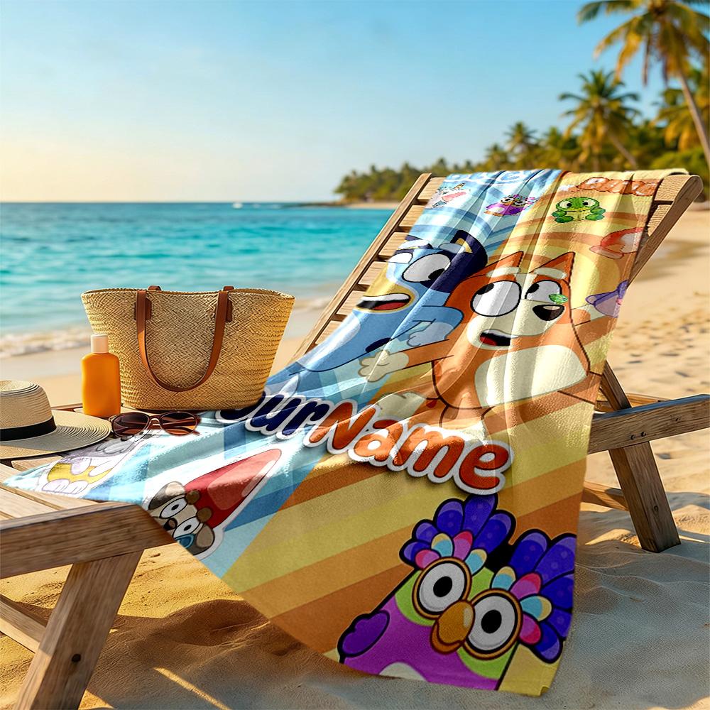Bluey Customize Text Beach Towel High Absorbency & Quick-Dry Portable for SwimmingBeachCamping Travel Beach AccessoriesGym