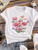 (Азиатский размер) Женская футболка с принтом «любовь, сердце, цветы», милая одежда 90-х годов, женская повседневная футболка с коротким рукавом, модные женские футболки с принтом и графикой