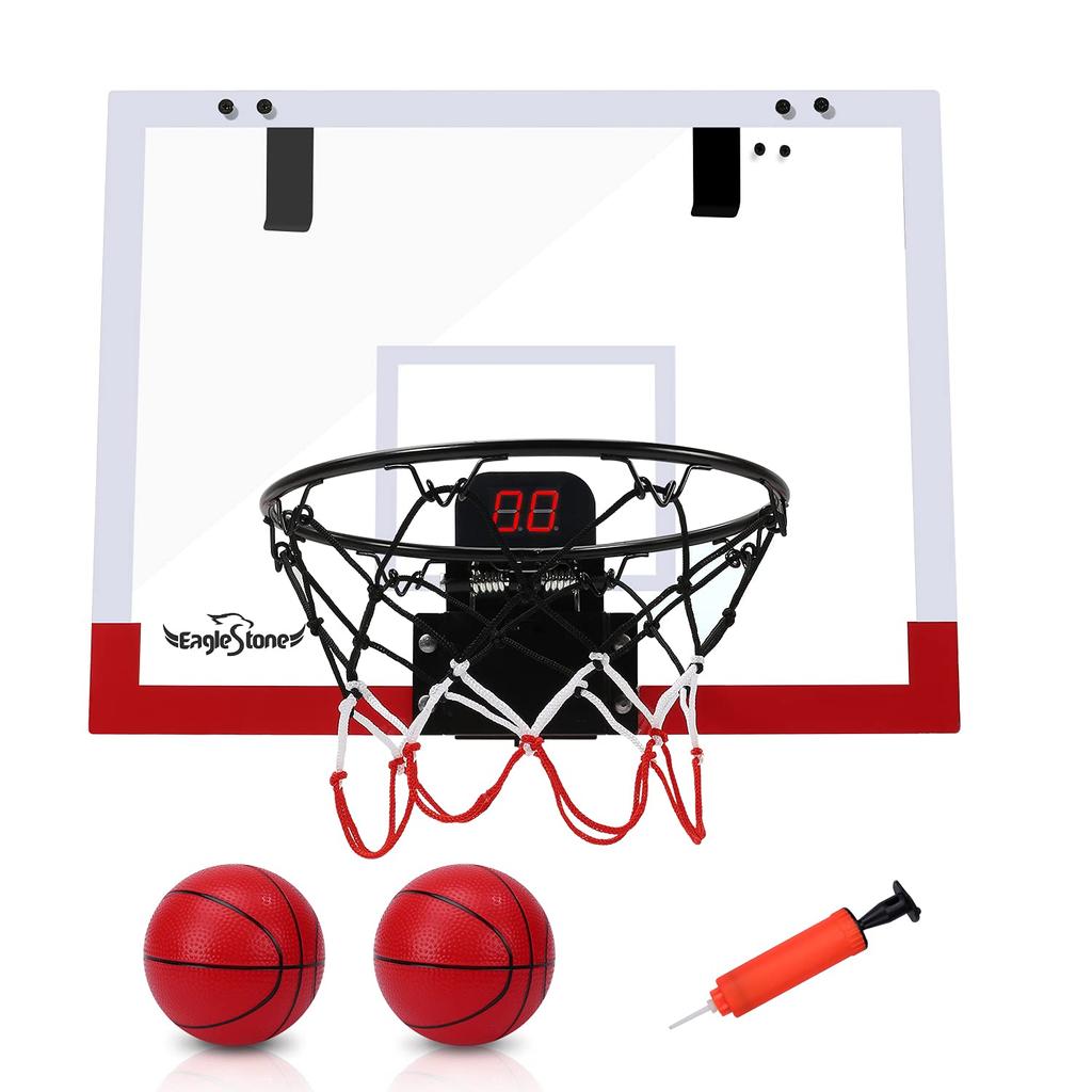 EagleStone Basketball Goal Indoor Children Toy Door Hanging Electronic Scoring Sound Effect with 2 Basketballs Training Shockproof Home Use Stress