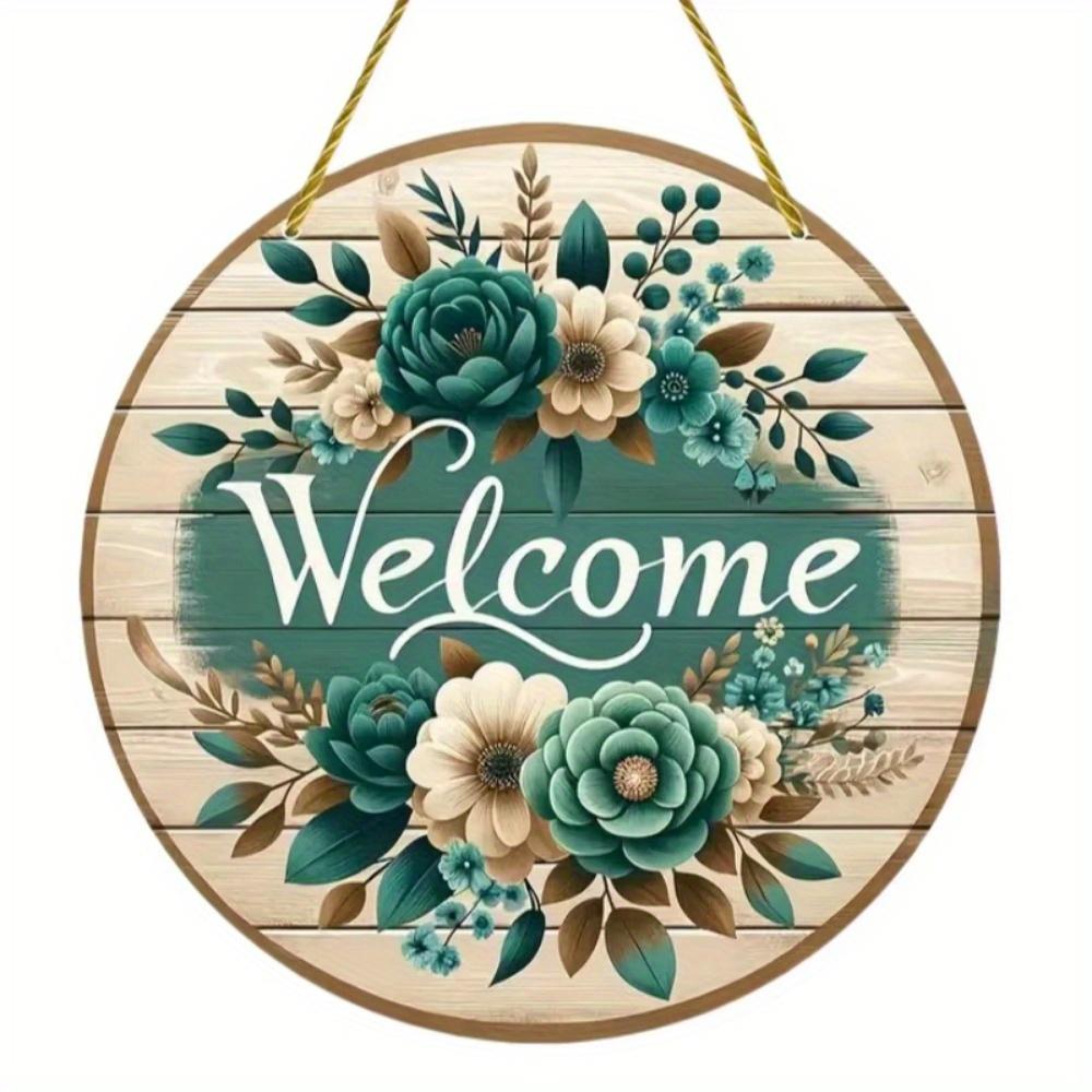 Vintage Welcome Flower Plant Sign, Round Wooden Wreath Sign for Home Room Farmhouse Porch Bar Cafe Wall Decor, Gift for Friends