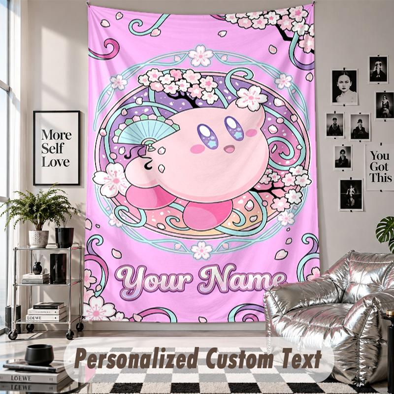 Wall Hanging Tapestry With Custom Name & Text, Kirby Decorative Tapestry For Bedroom