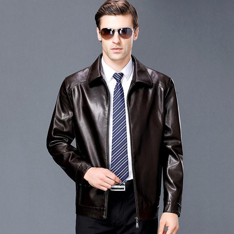 Luxury and High-end New Men's Autumn and Winter Leather Clothing Men's Lapel Sheepskin Leather Clothing Fashion Casual Leather Jacket