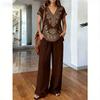 1116 New light luxury European and American style printed two-piece set, printed top, comfortable elastic wide-leg pants women's suit