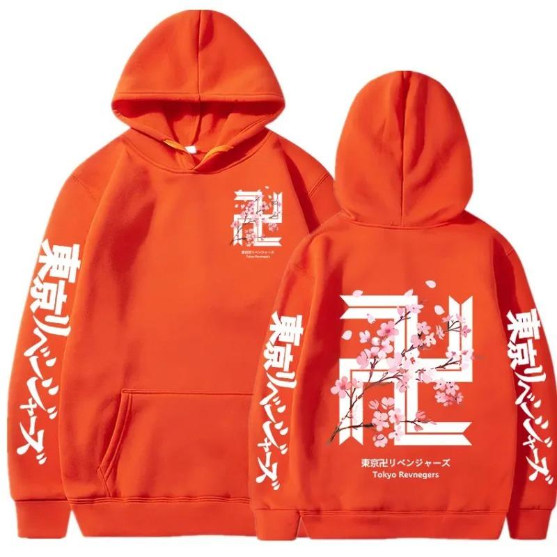 Japan Anime  Revengers Cherry Blossom Graphics Hoodies Autumn Fleece Tokyo Gang Sweatshirts Cozy Clothes Tops