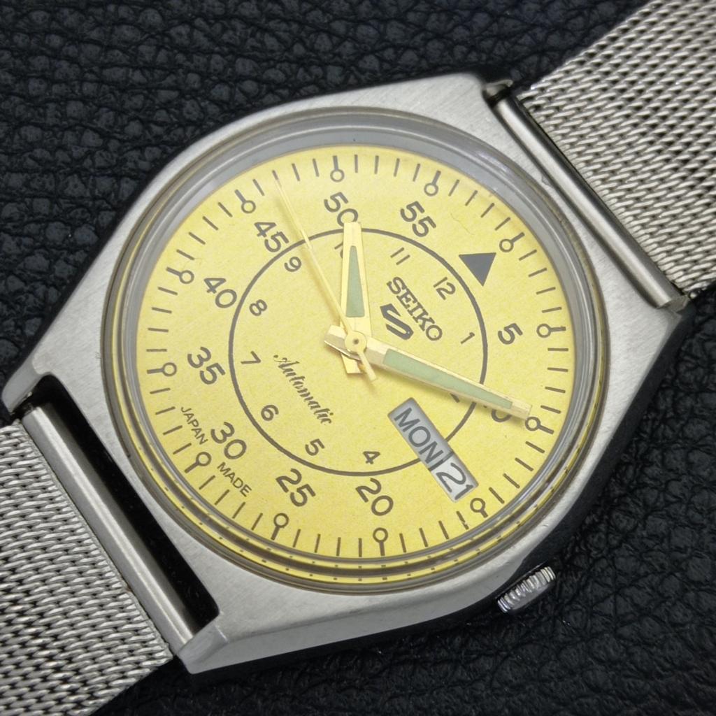 Seiko 5 AUTOMATIC 6309A JAPAN MENS VINTAGE GOLDEN COLOR DIAL WATCH A701415-5 R206b-a701415