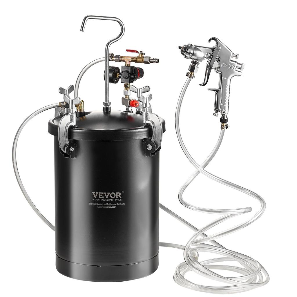 VEVOR Spray Paint Pressure Pot, 15L/3.75gal Pressure Pot Tank, 60 psi Adjustale Pressure, Steel Pressure Pot Paint Tank with Spray Gun, Hoses