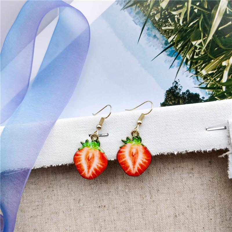 Cute Fashion Fruit Watermelon Strawberry Pendant Dangle Earrings for Women Sweet Kiwi Lemon Orange Drop Earrings Girl Jewelry