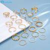 Retro Artificial Pearls Crystal Gold Ring Set Heart Snake Butterfly Rings for Women Jewelry Accessories