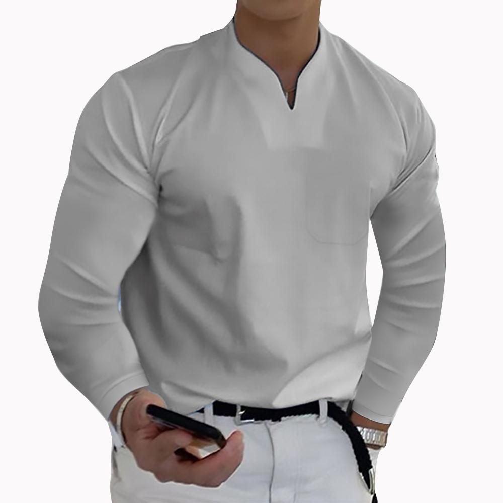 Мужские элегантные рубашки поло больших размеров 5XL, 2022, однотонная рубашка с длинными рукавами и карманами, мужские топы, пуловеры, сексуальная мужская повседневная одежда