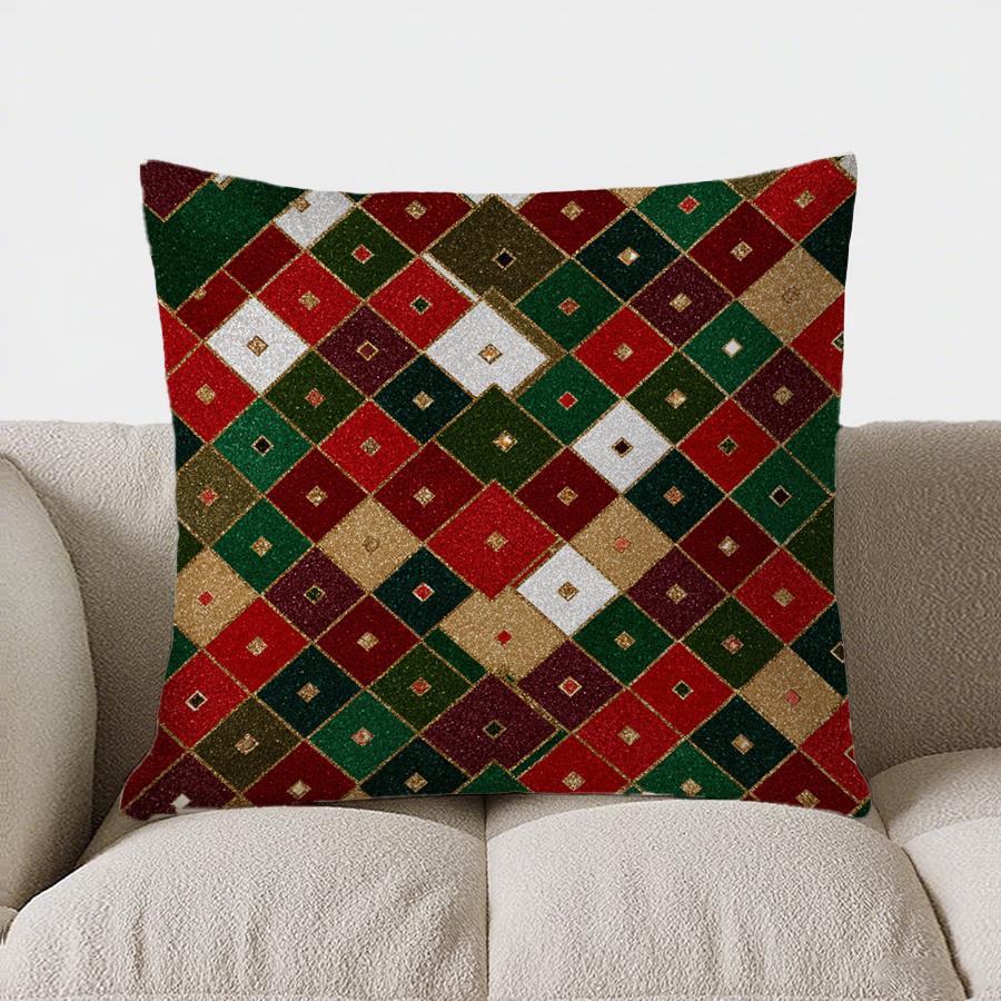 Modern Red & Gray Square Pattern Throw Pillow Cover With Short Plush Print For Living Room Sofa Decoration Cushion Cover