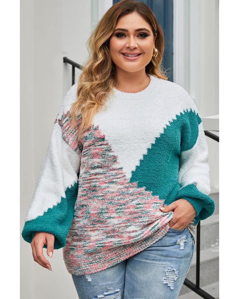 Azura Exchange Multicolor Scalloped Color Block Plus Size Sweater