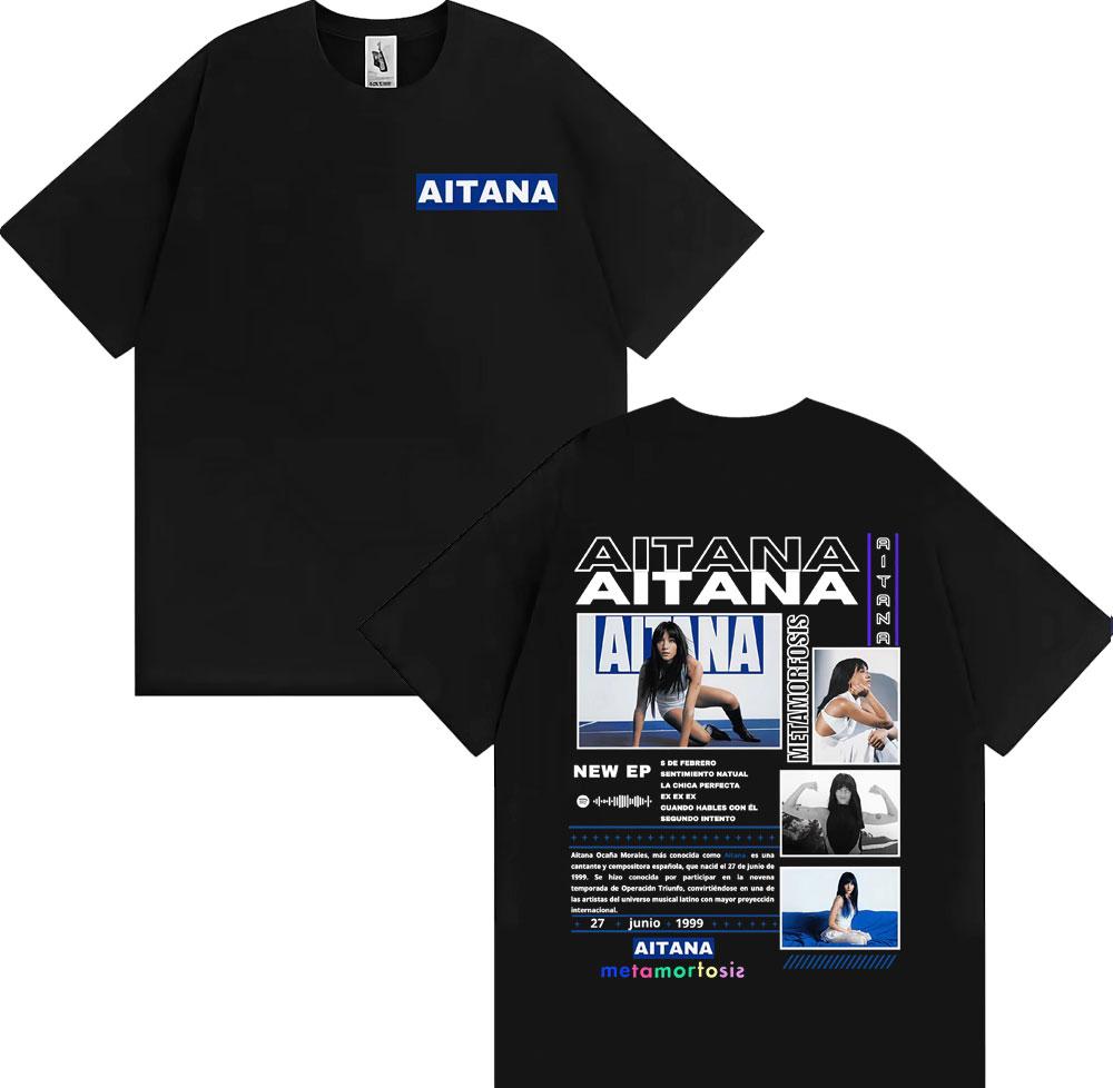 Singer Aitana Cuarto Azul Album Cover Graphic TShirt UNISEX Women Summer Cotton YK Clothing Oversize Round Neck Short Sleeved Tee