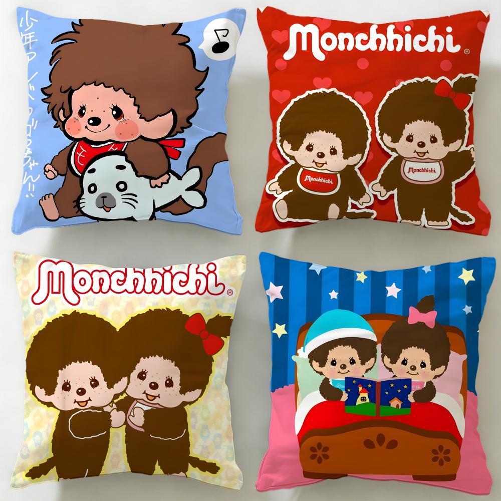 classic toy brand Monchhichi Cushion Cover Soft EasyWash Pillow Case Versatile for Couch Bed Travel and Office