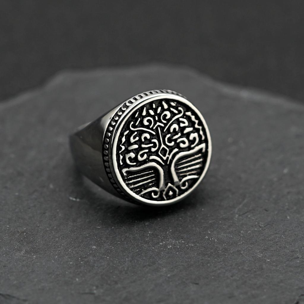 Кольцо Древо Жизни Печатка Классическое Мужское Кольцо с Символом Викингов Ювелирное Изделие