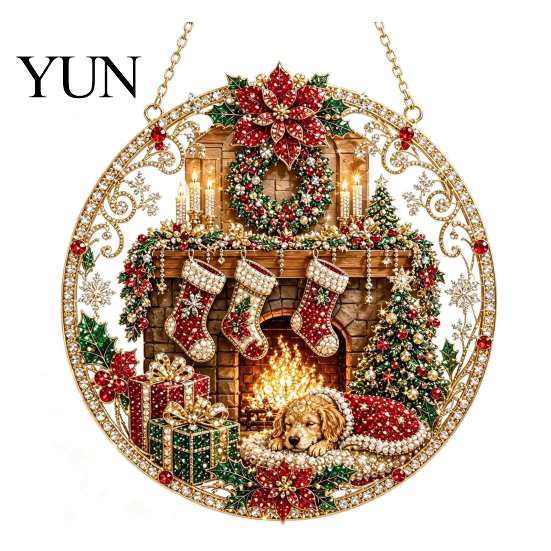 Unique Holiday Party Embellishments Christmas Hanging Diamond Art Ornament, 2D Acrylic Pearl Painting Reusable Decorations Pattern Suncatcher, Window