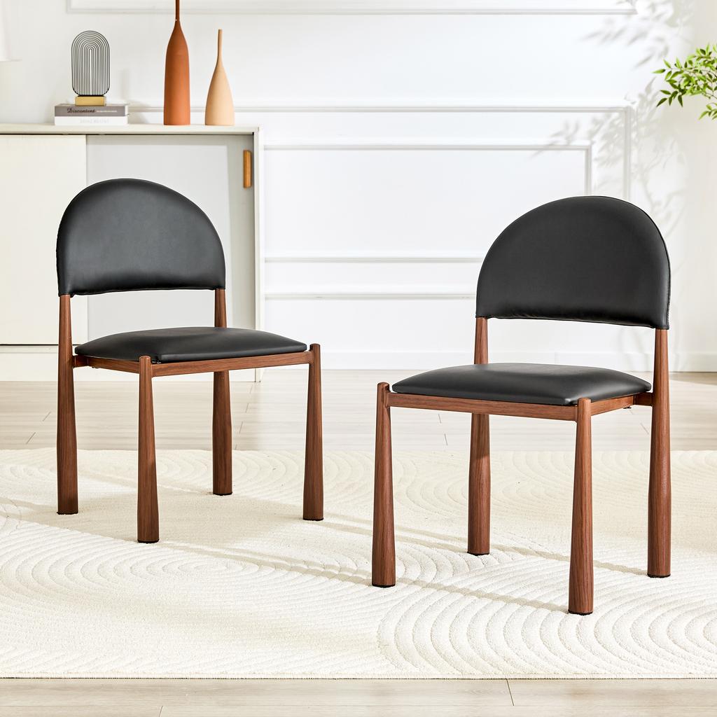 Set of 2 Modern Dining Chairs, Upholstered Chair with Semi-Circular Backrest, PU Leather & Metal Legs, Chairs Only Included, No Table, 80cm High