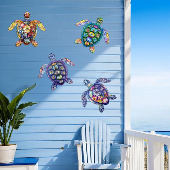 Metal Sea Animal Wall Decoration Colorful Turtle Fish Seahorse Crab