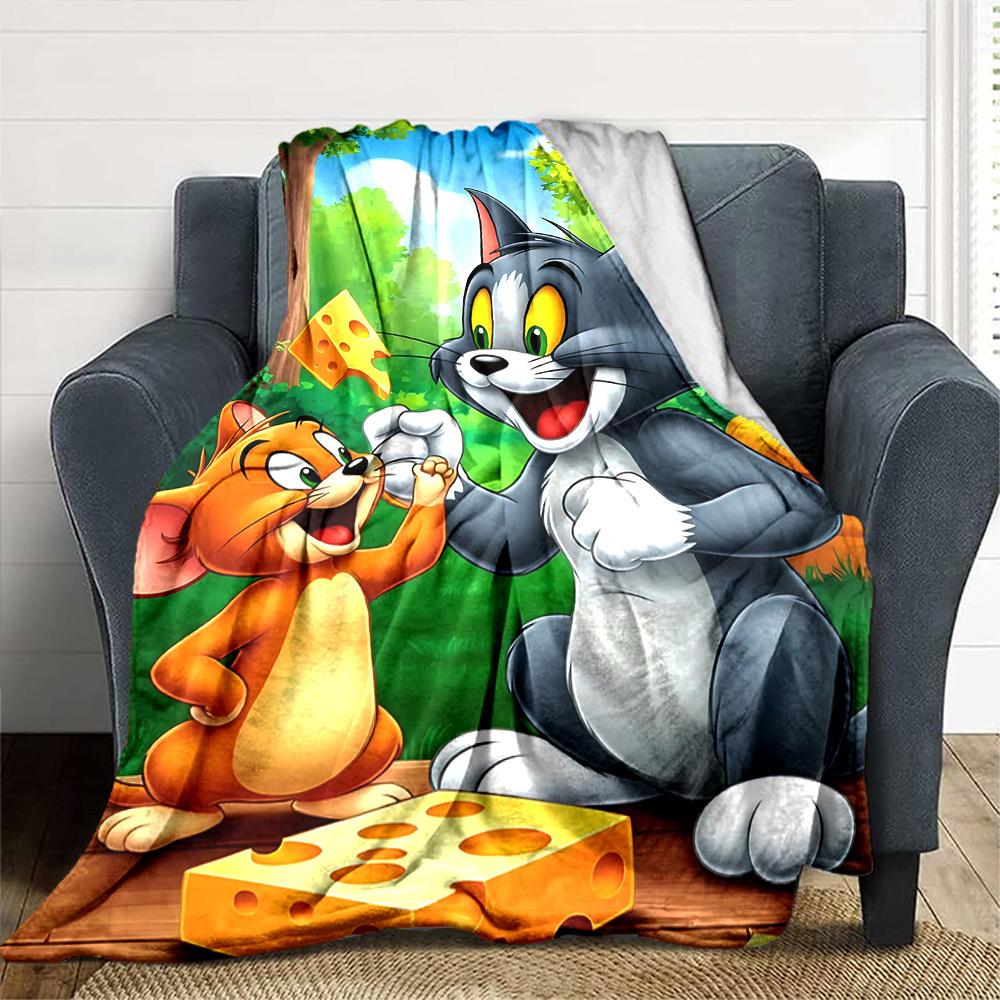 1pc Tom and Jerry Flannel Blanket Soft Warm Throw for Home, Office, Travel, All-Season Cozy Bedding GiftL1090