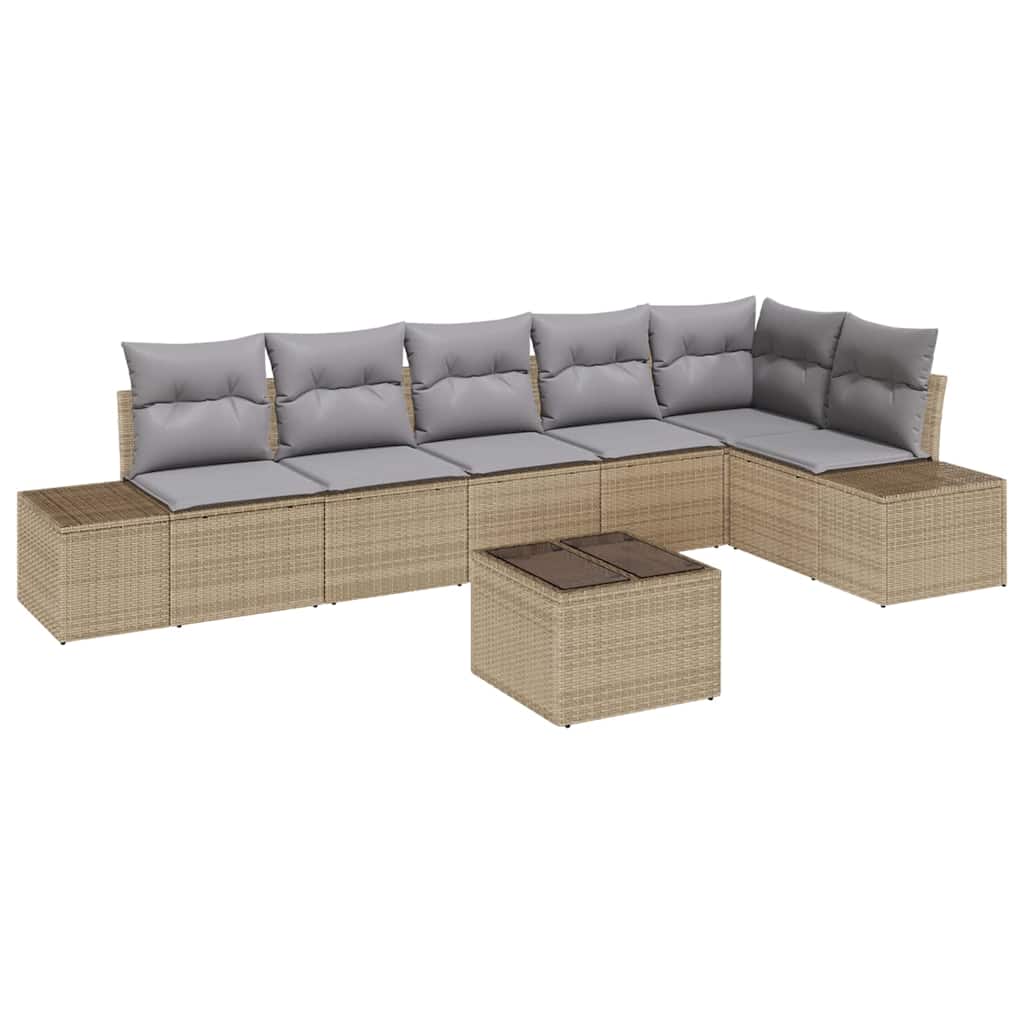 7 piece garden sofa set with cushions beige and gray poly rattan