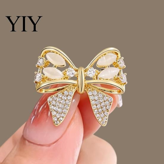 Coat Lapel Pin Rhinestone Bow Brooch, Cat Eye Stone Bowknot Pin, Sweater Brooch Cardigan Suits Clothing Accessories, Jewelry Gift for Women