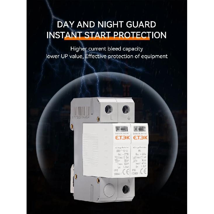 ETEK SPD Type T1+T2 House Lightning Surge Protective Device Protector Arrester Protection 2P 4P 1P+NPE 3P+NPE EKU5