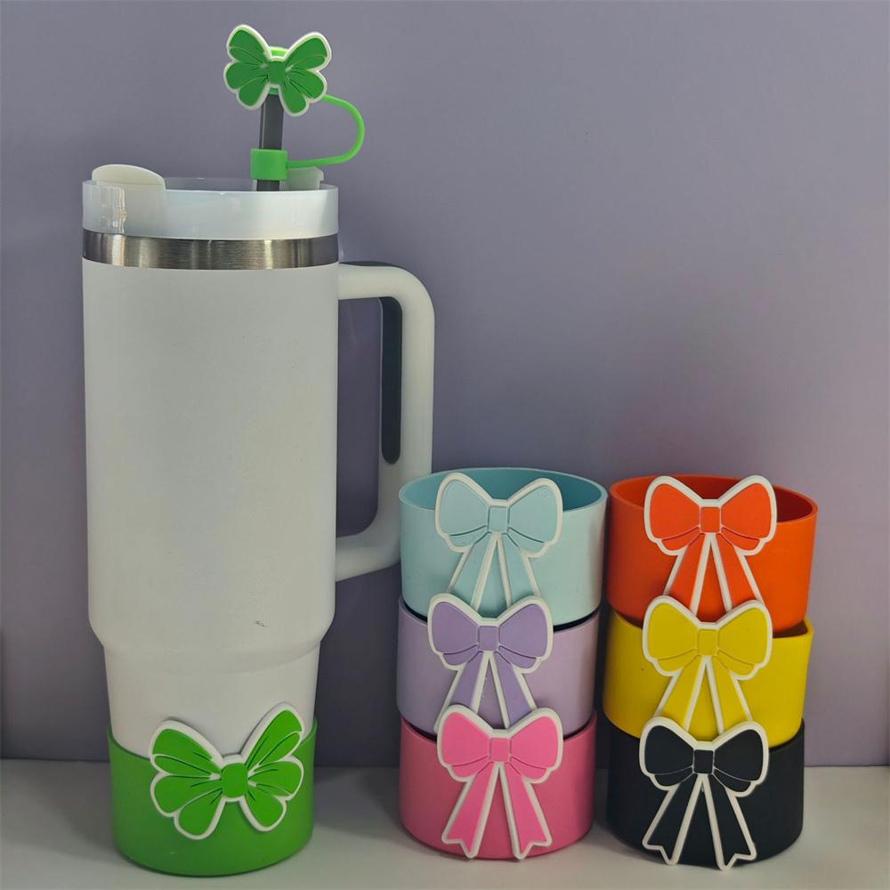 Cute Bow Silicone Boot Bottom Sleeve Cover for Stanley 30/40 OZ Tumbler Cup Protection Case Straw Covers Cap For Stanley Cup