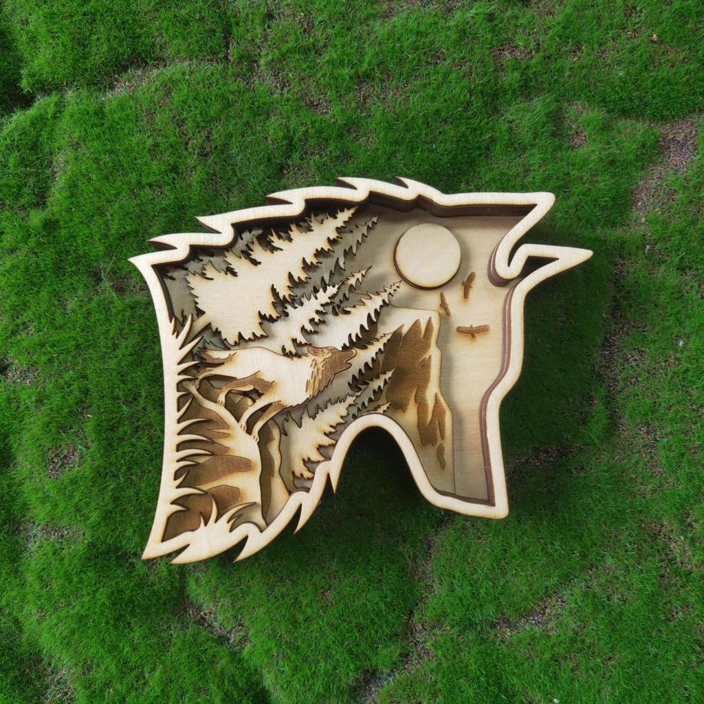 Wooden Animal Head Silhouette Wall Decor - Forest-Themed Home Ornament