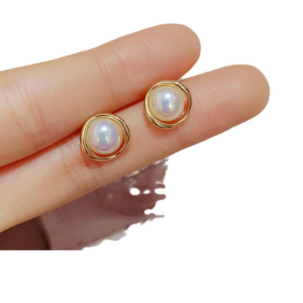 Изящные серьги-кольца с жемчугом 925 пробы для женщин - Дизайн в стиле японской и корейской легкой роскоши